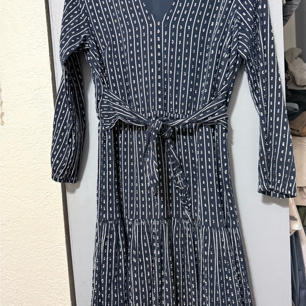 Tommy Hilfiger Dark Blue Long Sleeve Dress with White Pattern